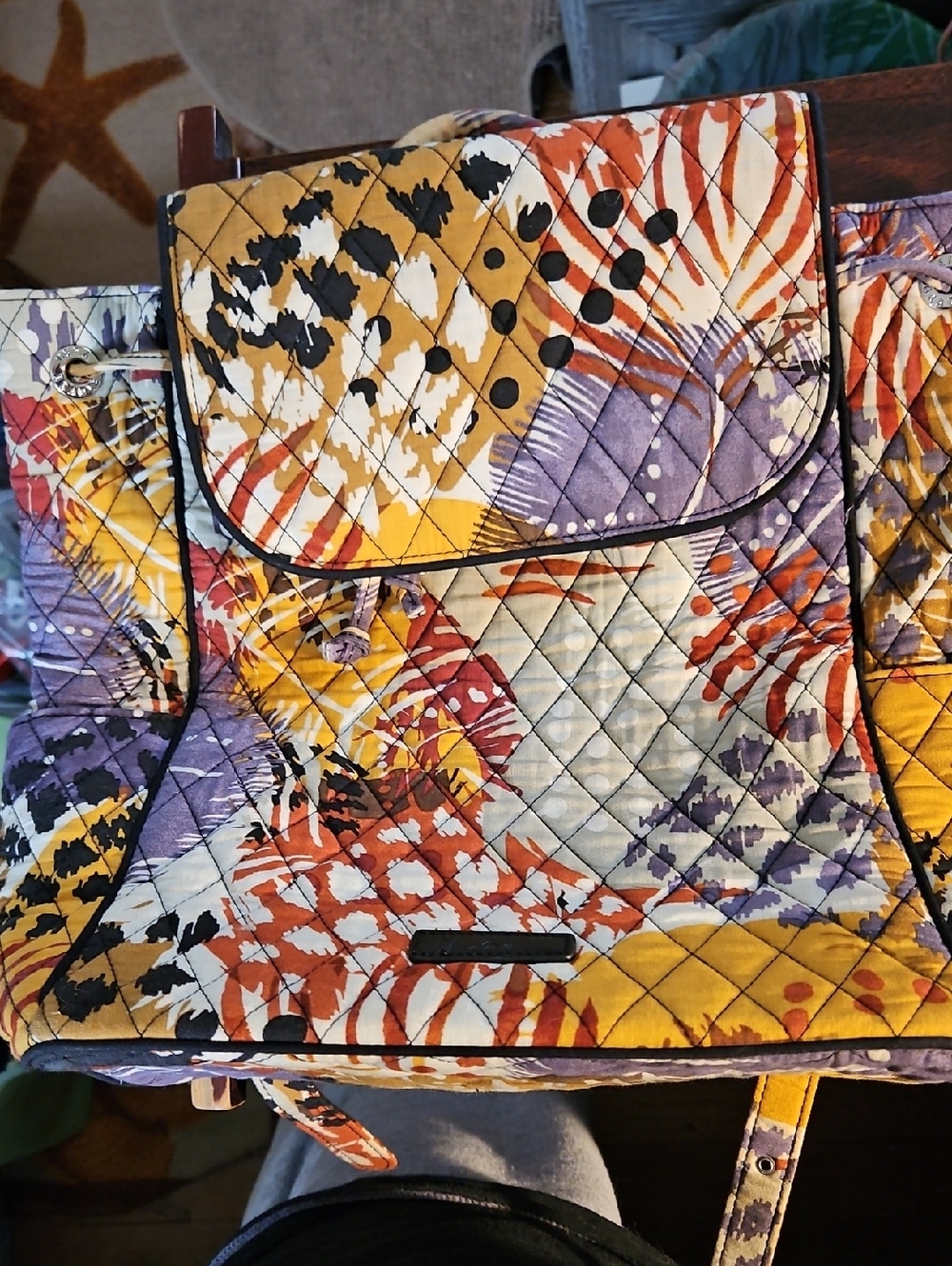 Vera Bradley Quilted Floral Backpack in Yellow, Purple & Orange